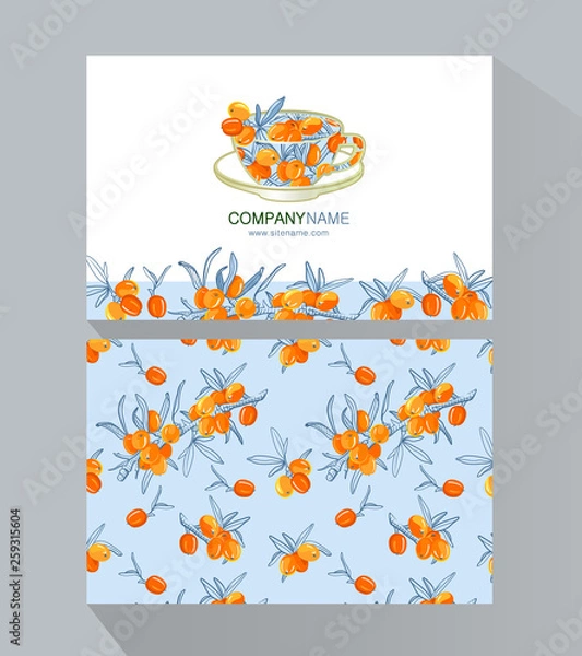 Fototapeta Tea Branding and Packaging with Cup of tea with Sea buckthorn. Corporate Business card. Tea Branding Element for design invitations, gift cards, flyers and brochures. Vector illustration