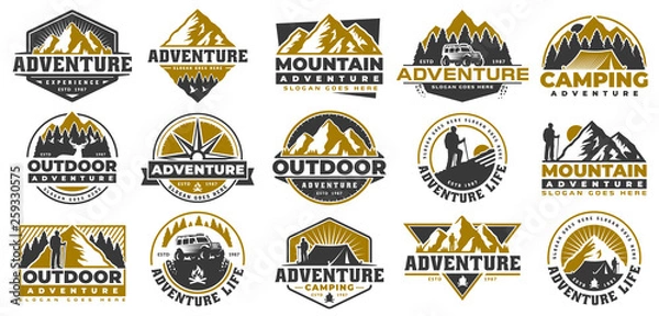 Obraz Zestaw Adventure i zewnątrz rocznika logo szablon, odznaka lub godło stylu