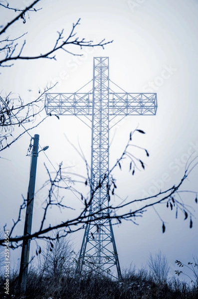 Obraz Cross raises from the fog