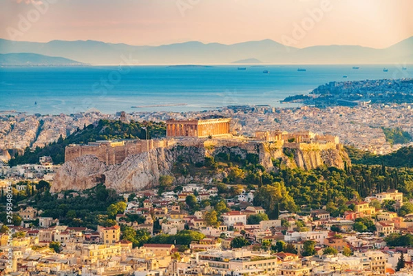 Fototapeta Panoramic aerial view of Athens, Greece at summer day