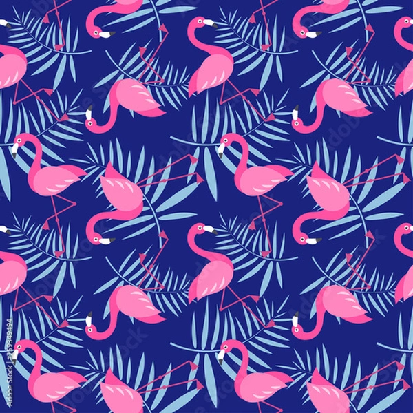 Obraz Seamless pattern with cute pink Flamingo birds
