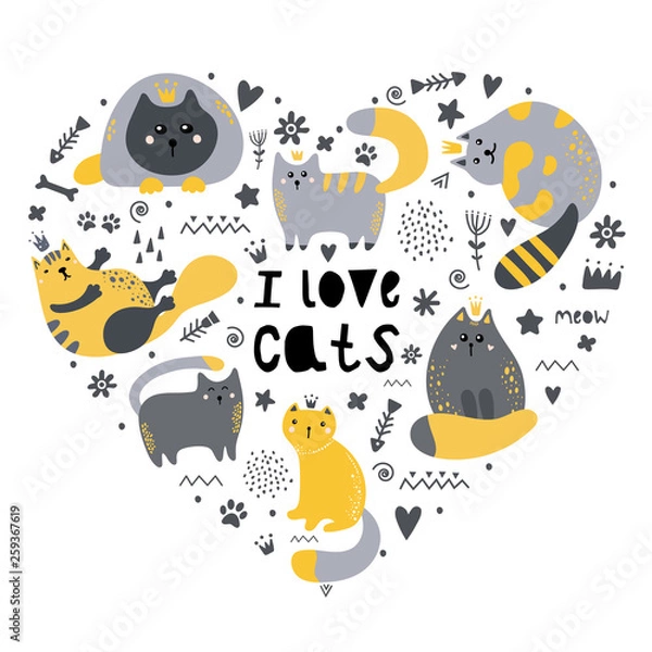Fototapeta A set of cats in the shape of a heart. I love cats.