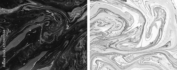 Fototapeta Two trendy hand painted textures for creative design of posters, cards, invitations, prints, banners, websites, wallpapers. Light and dark abstract paintings.