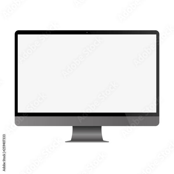 Fototapeta Computer display with blank screen. Front view. Computer screen isolated on white background vector eps10