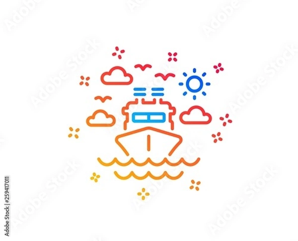 Fototapeta Ship travel line icon. Trip transport sign. Holidays cruise symbol. Gradient design elements. Linear ship travel icon. Random shapes. Vector