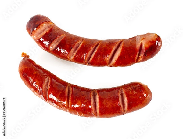 Obraz Grilled sausages isolated on a white background