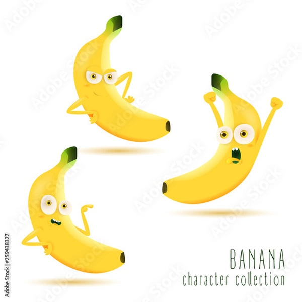 Fototapeta Banana. Cute fruit vector character set isolated on white background