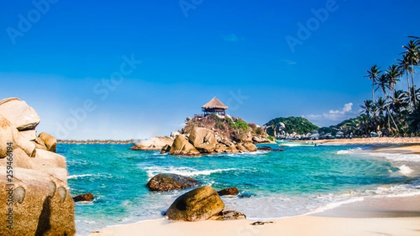 Obraz Beautiful bay with white sand beach and blue water in Tayrona national park in Colombia