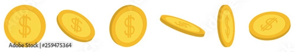Fototapeta Gold coin 3D icon set line. Dollar sign. Business concept. White background. Isolated Flat design