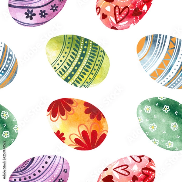 Obraz Watercolor pattern with easter eggs