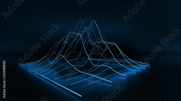 Obraz Financial 3D red neon light chart in black background.