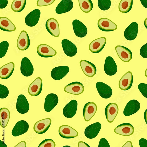 Fototapeta Seamless vector pattern with avocado on yellow background