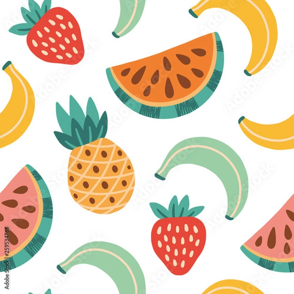 Obraz Seamless pattern with hand drawn summer fruits
