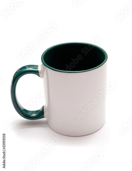 Obraz White mug with green handle