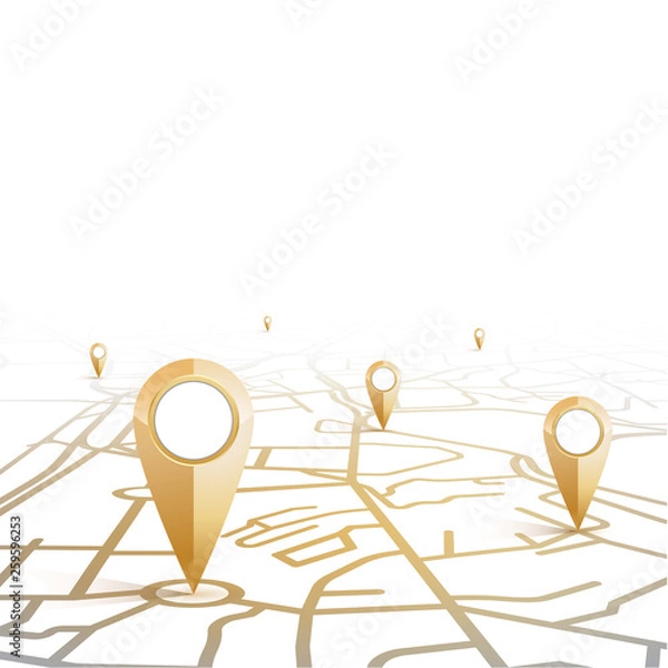 Fototapeta gps pin icon gold color mock-up showing form the street map on white background and blank space.vector illustration
