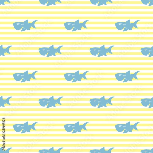 Fototapeta Shark seamless pattern, Hand drawn sketched doodle shark, vector illustration