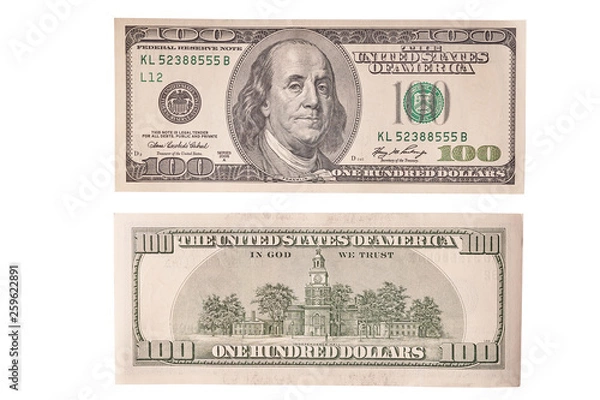 Obraz American banknotes isolated on white background. Two sides