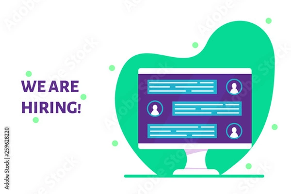 Obraz Concept for online recruitment or job hiring. Applying for job via internet. Vector illustration of computer with cv files.