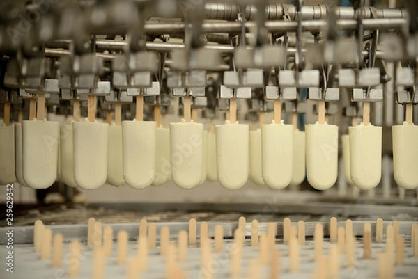 Obraz The conveyor automatic lines for the production of ice cream. Production of ice-cream at milk factory