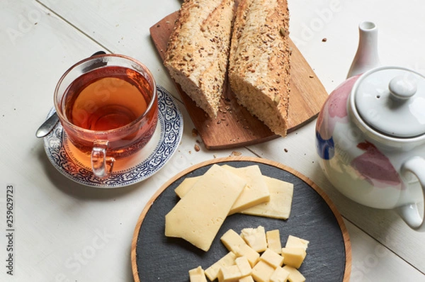 Obraz tea, cheese and bread 