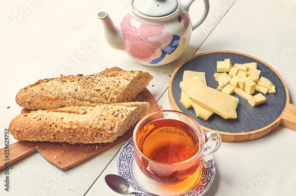 Obraz cup of tea and cheese