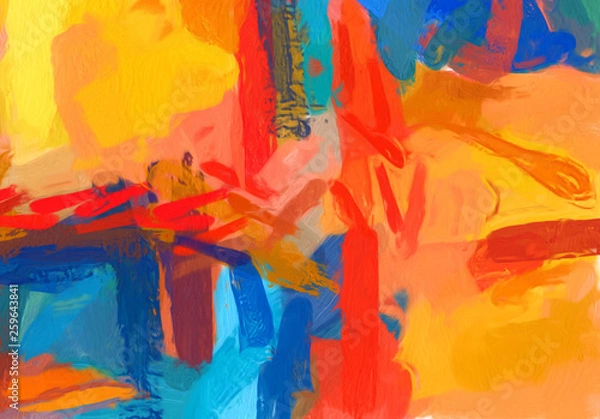 Obraz Prace artystyczne w impresjonizmie naiwne obraz olejny na płótnie. Abstrakcyjny wzór z elementami ekspresjonizmu. Happy Colours Bright Wall Art Print jako szablon plakatu. Pomysł na dekoracje. Modne nowoczesne tło
