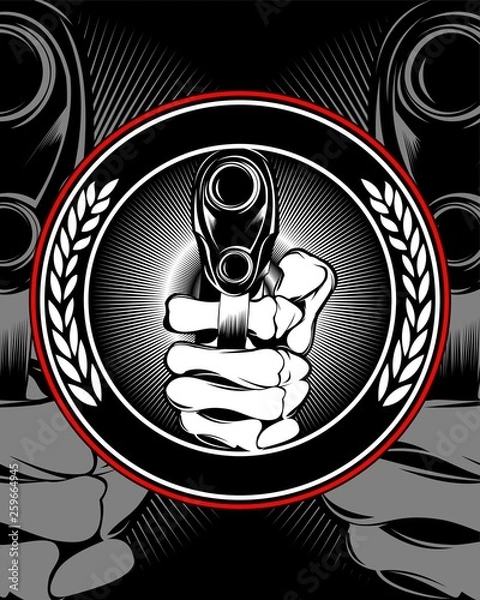 Obraz skull hand holding a gun vector.
