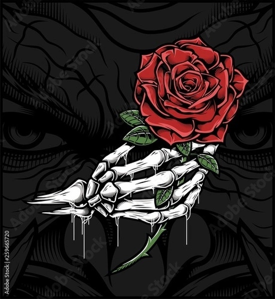 Obraz skull hand holding a rose