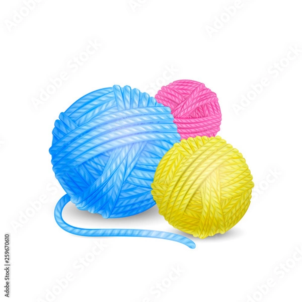Fototapeta Yarn, thread, knitting, weaving, wool, vector realistic illustration
