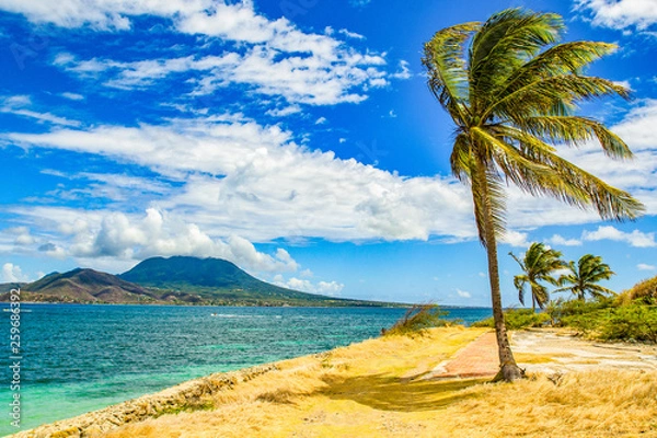 Obraz Cockleshell Bay and Nevis Peak, St Kitts