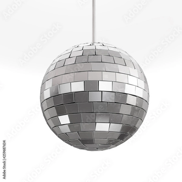 Fototapeta Silver disco mirror ball isolated on white background 3d rendering