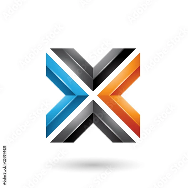 Fototapeta Blue Black and Orange Square Shaped Letter X Vector Illustration