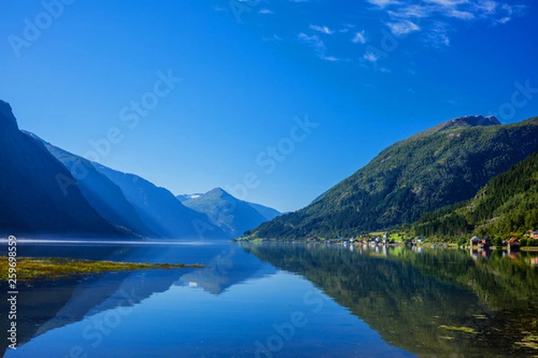 Fototapeta Beautiful Nature Norway natural landscape with fjord and mountain.