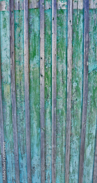 Obraz Cracked weathered blue and green shabby chic painted wooden board texture, front view