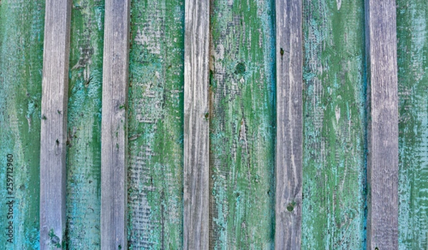 Obraz Cracked weathered blue and green shabby chic painted wooden board texture, front view