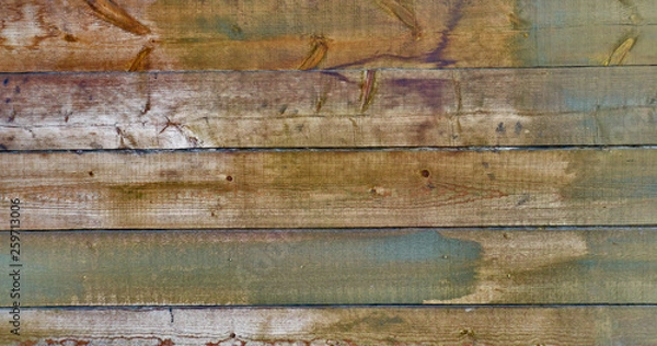 Fototapeta weathered fir planks on old fence, texture with vignette