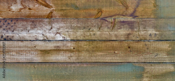 Fototapeta weathered fir planks on old fence, texture with vignette