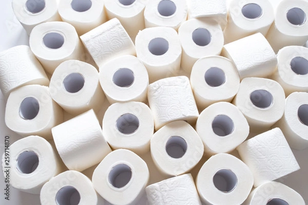 Obraz lots of toilet paper rolls. soft hygienic paper. close up
