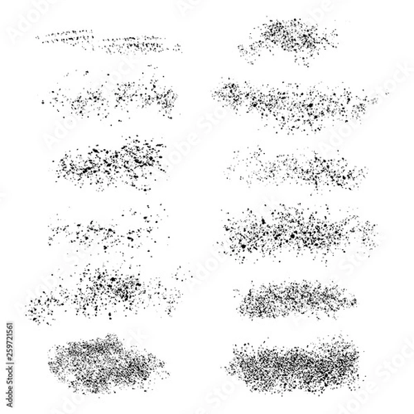 Fototapeta Splatter glitter brush strokes, good for glitter gold, silver, rose tetures. Artsitic texture set of black brush strokes on a white background. Particular vector elements