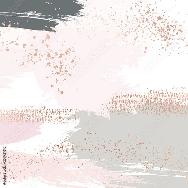 Fototapeta Surface art with glitter sparkled shapes, brush strokes and foil texture. Wedding pastel colors pattern decoration in green, rose, grey colors