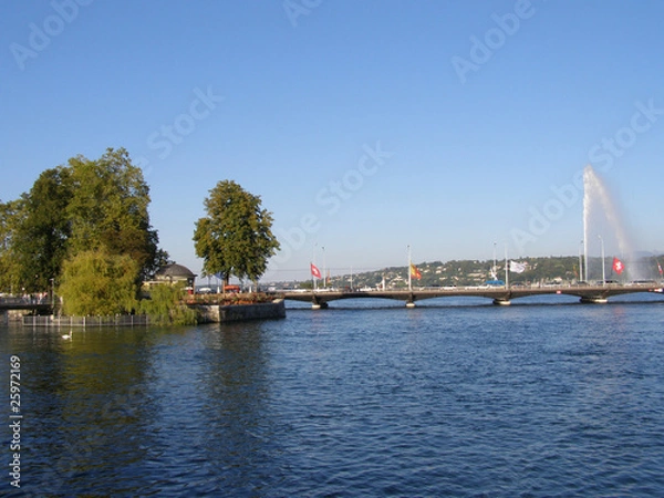 Obraz Ile Rousseau et pont du Mont Blanc à Genève