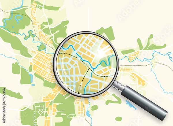 Fototapeta Mapa miasta i lupa