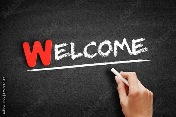 Obraz Welcome text on blackboard, business concept background
