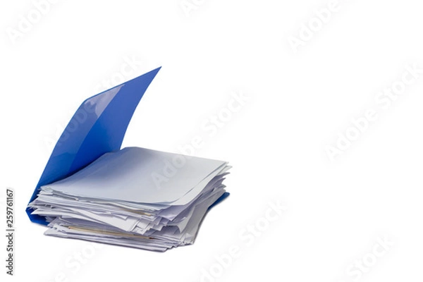 Fototapeta file folder and Stack of business report paper file isolated white background copy space.