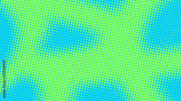 Fototapeta Bright neon pop art background in blue and green colors dot haltone retro style vector illustation
