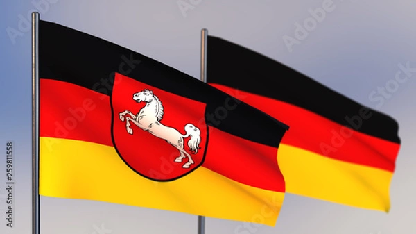 Obraz Lower Saxony 3D flag waving in wind.