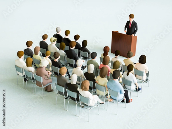 Fototapeta 話を聞くために集まる人々