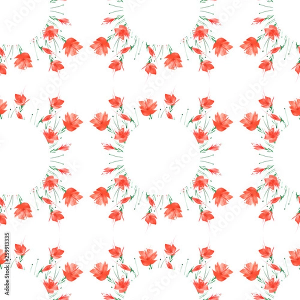 Fototapeta Vintage seamless watercolor pattern of plants, Herbs, flowers, poppy, rose, peony.  flowers watercolor.  stylish pattern. Abstract paint splash. Trendy background, grunge. 