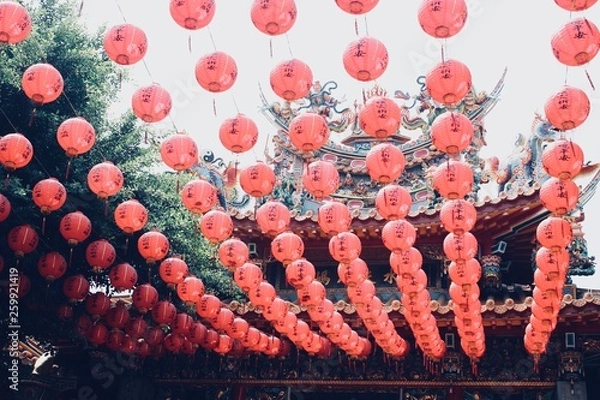 Obraz asia lantern temple red