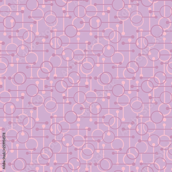 Fototapeta Simple geometric glowing rounds and lines on soft pink background. Pale lights on abstract vector seamless patterns for textile, prints, wallpaper etc.